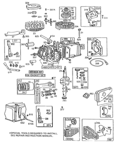 Cyl,oil Fill,piston,mufflers Diagram and Parts List for 113988-0149-XX  Briggs and Stratton Engine